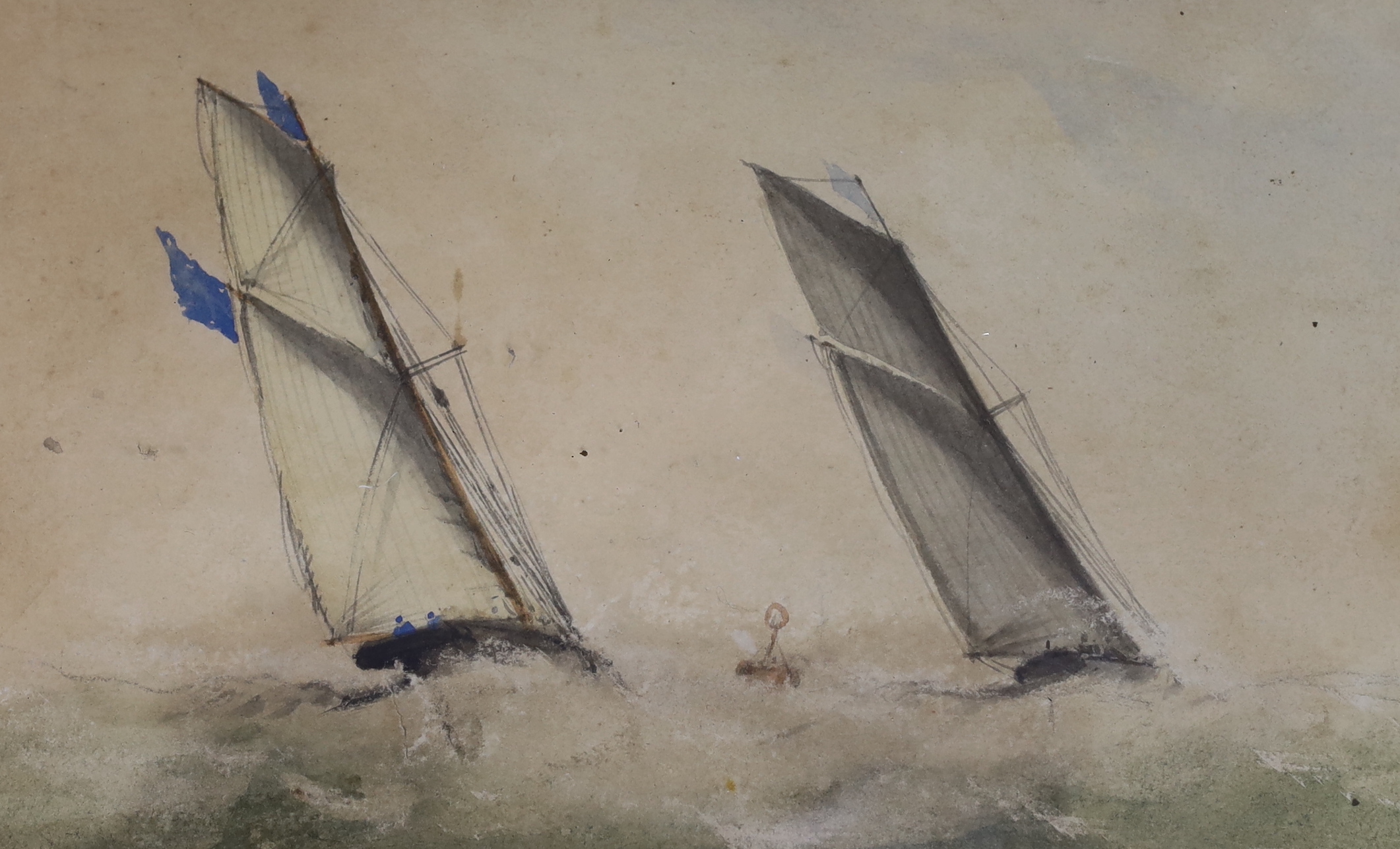 Attributed to Richard Marks, two pairs of watercolours, Sailing ships at sea, largest 12 x 21.5cm